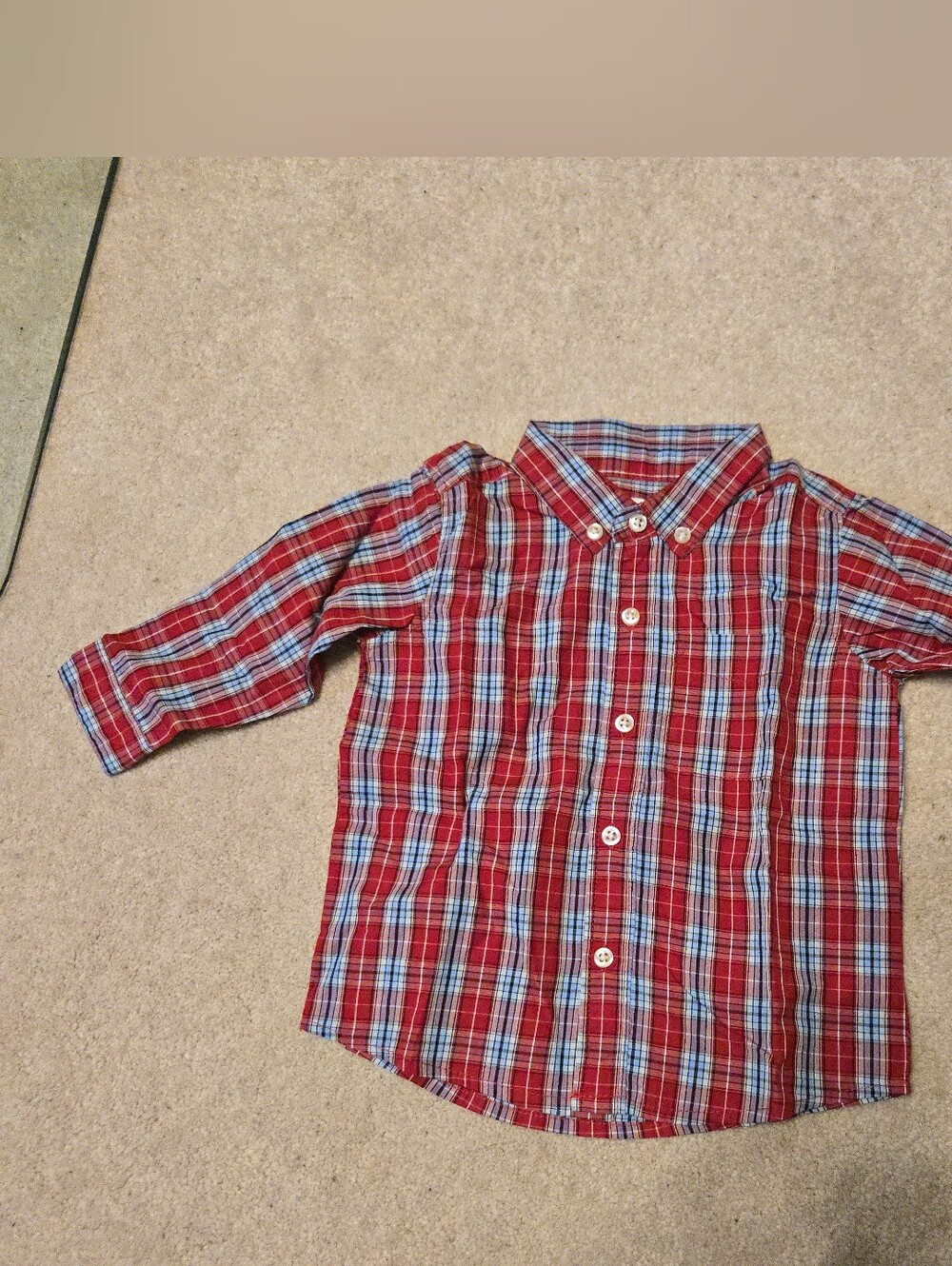 Lands End Red/Blue Plaid Long-Sleeve Button Down Size 12 Months